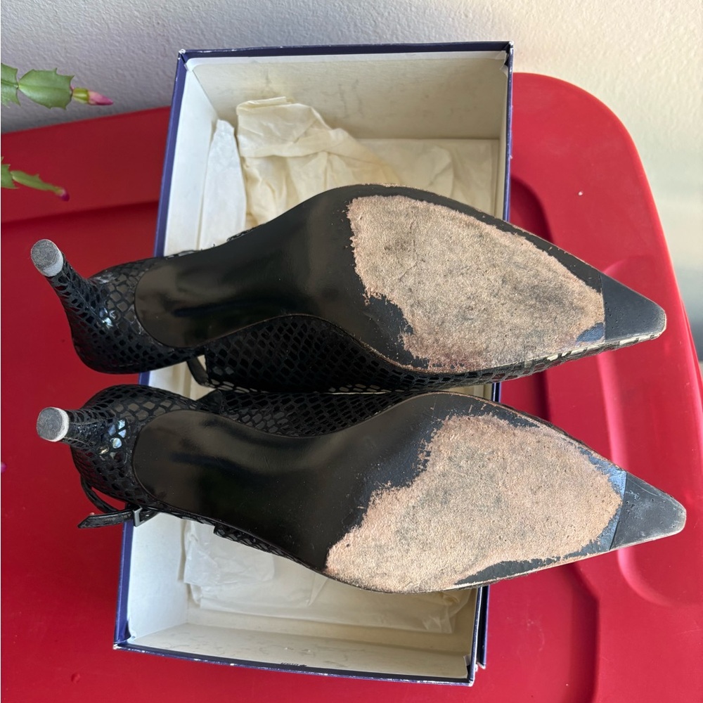 Stuart Weitzman Black Patterned Slingback Pointed… - image 3